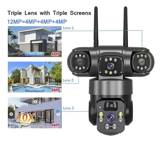 Cámara Solar Panorámica De 360 Grados Con Triple Lente Wifi/