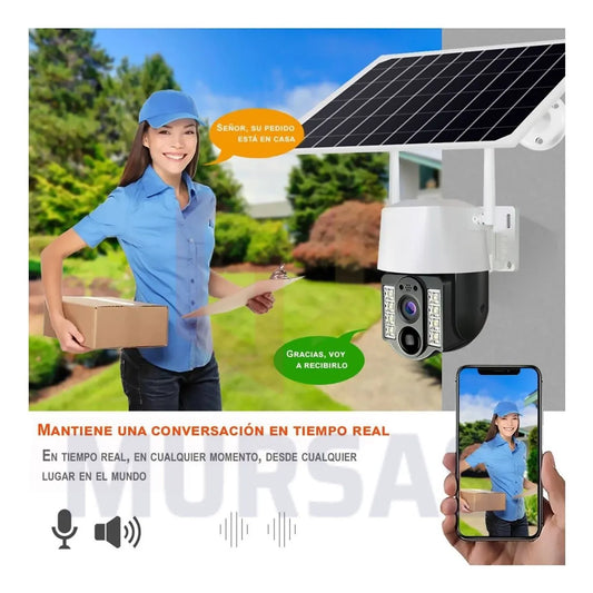 Cámara De Seguridad Ptz Solar Wifi Exterior Resiste Sol Agua