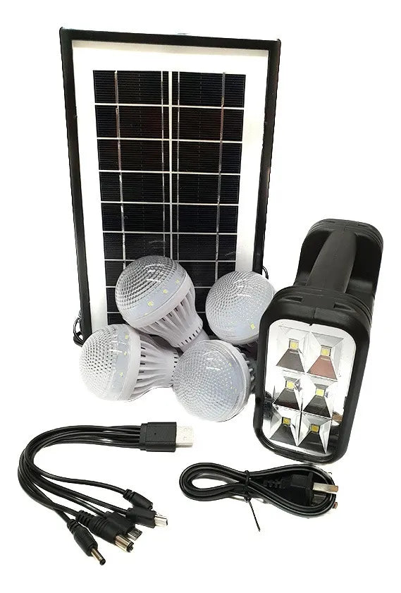 Kit Panel Solar+4 Bombillos+batería+linterna Carga Celulares