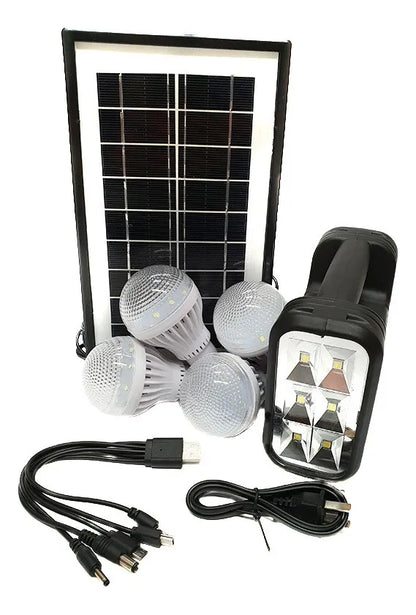 Kit Panel Solar+4 Bombillos+batería+linterna Carga Celulares