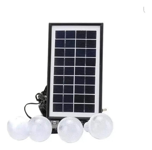Kit Panel Solar+4 Bombillos+batería+linterna Carga Celulares